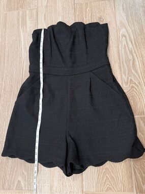 Express Black Strapless Scallop-Hem Romper